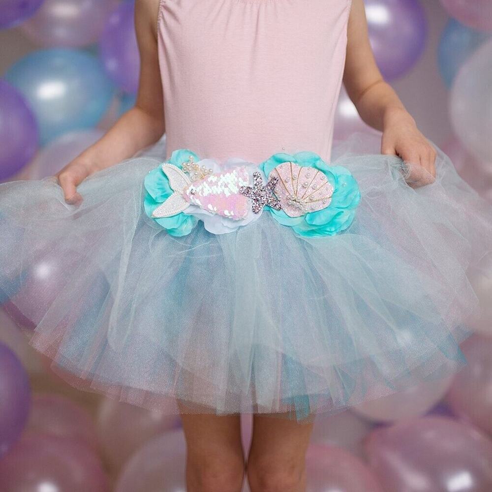 Great Pretenders Mermaid Sequin Beach Shell Dance Tutu Skirt Blue Girls 4